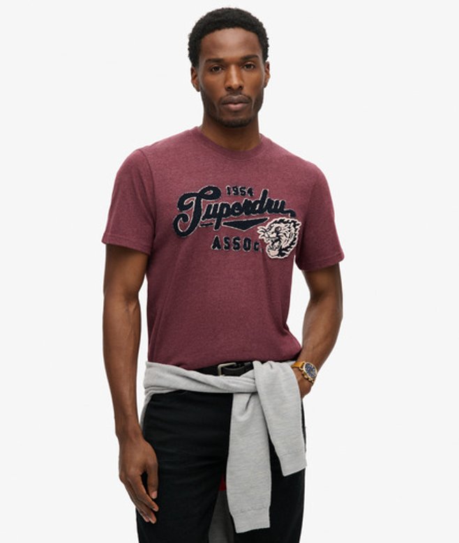 Superdry Herren Vintage College T-shirt mit Schriftzug Rot - Größe: L von Superdry