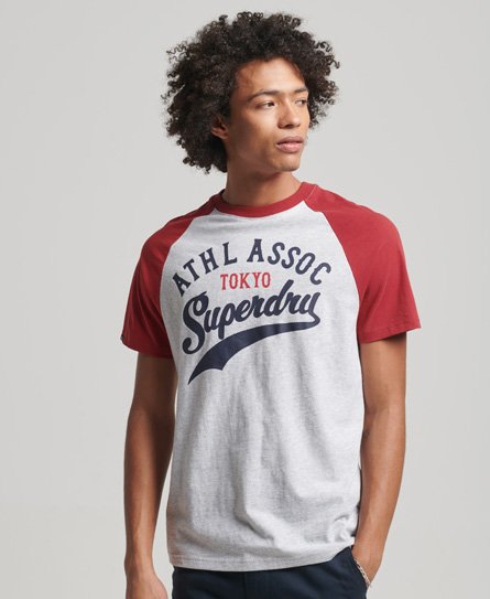 Superdry Herren Vintage Home Run T-Shirt mit Raglanärmeln Hellgrau - Größe: S von Superdry
