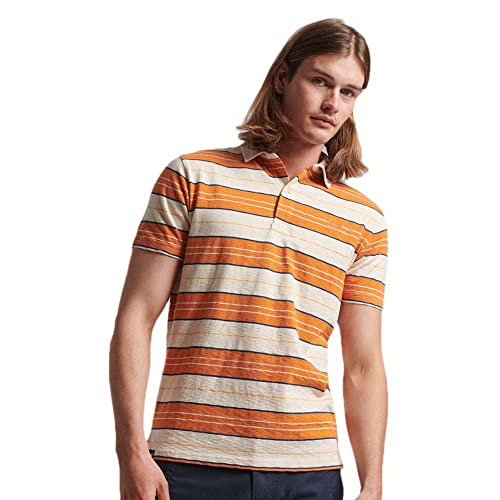 Superdry Herren Vintage Jersey S/S Polo Kapuzenpullover, Oatmeal Stripe, XXXL von Superdry