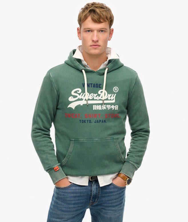 Superdry Men's Vintage Logo Cali Relaxed Hoodie Grün - Größe: M von Superdry