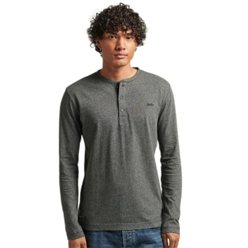 Superdry Herren Vintage Logo EMB L/S Henley Kapuzenpullover, Asphalt Grey Grit, XXL von Superdry