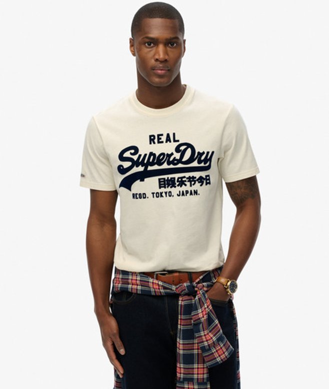 Superdry Herren Vintage Logo Flock T-shirt Cream - Größe: L von Superdry