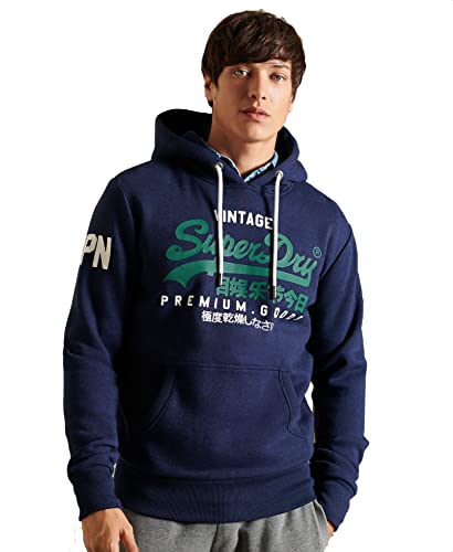 Superdry Herren Vintage Logo Hoodie aus Bio-Baumwolle Mitternachtsblau Gesprenkelt XXXL von Superdry