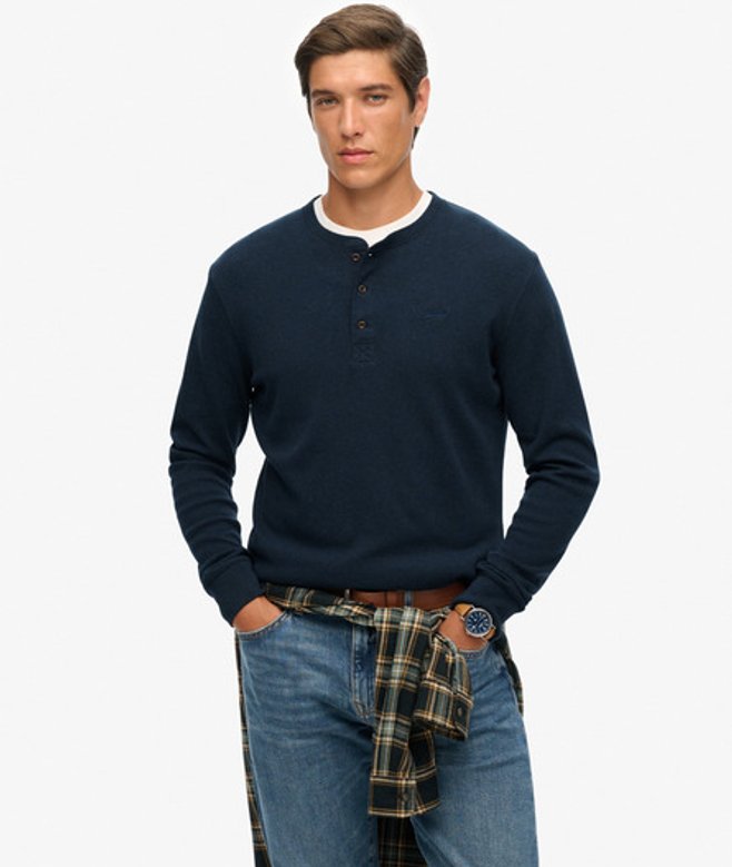 Superdry Herren Vintage Logo Langarmshirt mit Knopfleiste Navy - Größe: M von Superdry