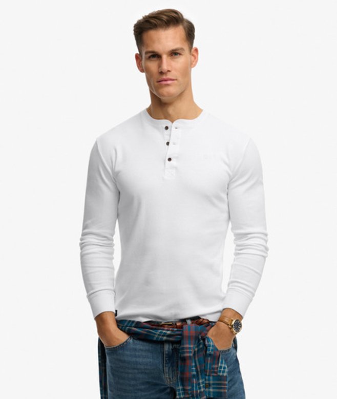 Superdry Herren Vintage Logo Langarmshirt mit Knopfleiste White - Größe: M von Superdry