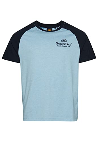 Superdry Herren Vintage Logo Raglan-T-Shirt aus Bio-Baumwolle Steinblau Meliert/Finster Marineblau XL von Superdry