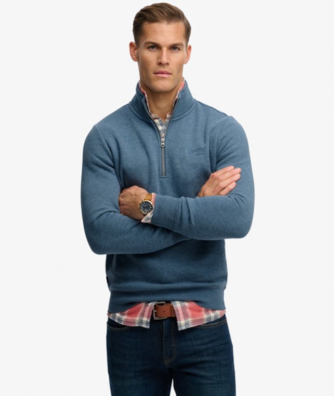 Superdry Herren Vintage Logo Stickerei Halbzipper Light Blue - Größe: L von Superdry