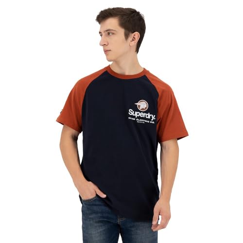 Superdry Herren Vintage Core T-Shirt mit Logo und Raglanärmeln Finster Marineblau XL von Superdry