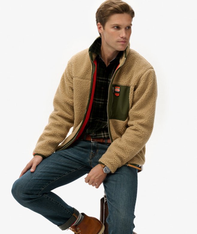 Superdry Herren Vintage Retro Borg Fleecejacke Brown - Größe: Xxl von Superdry