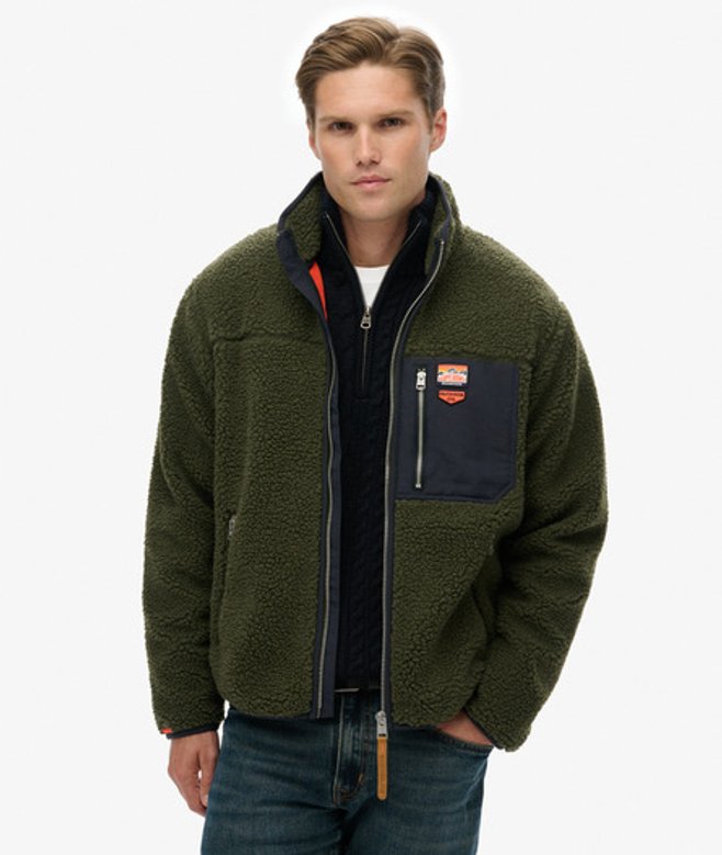 Superdry Herren Vintage Retro Borg Fleecejacke Khaki - Größe: XL von Superdry