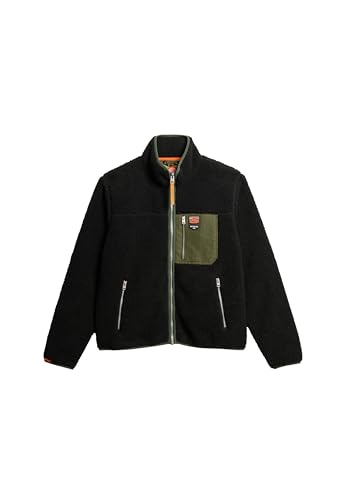 Superdry Herren Vintage Retro Fleecejacke mit durchgehendem Reißverschluss Schwarz XL von Superdry