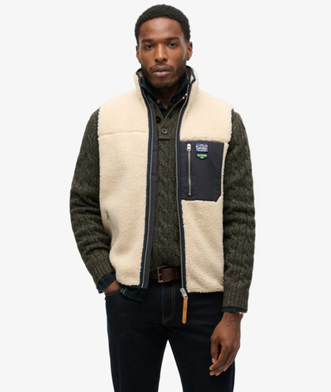 Superdry Herren Vintage Retro Borg Fleece-weste Creme - Größe: XL Superdry Herren Vintage Retro Borg Fleece-weste Creme - Größe: XL von Superdry