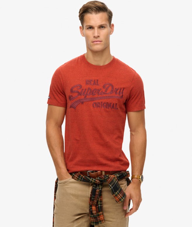 Superdry Herren Vintage T-Shirt Mit Logo-Stickerei, Orange, Größe: L von Superdry