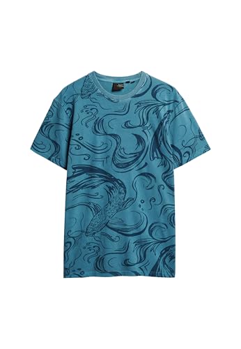 Superdry Herren Vintage T-Shirt mit überfärbtem Print Kaiblau XL von Superdry