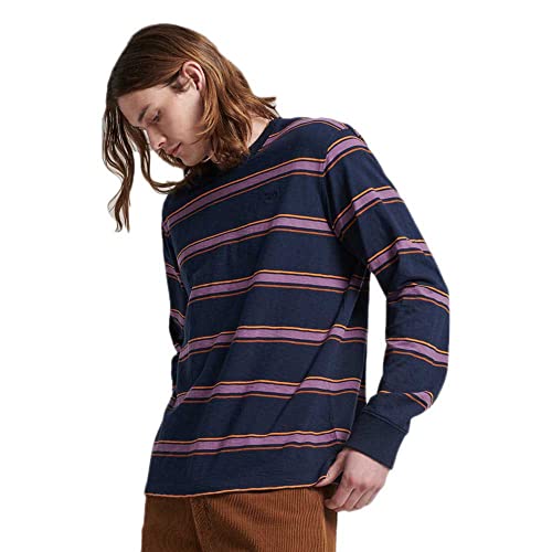 Superdry Herren Vintage Textured Stripe LS TOP Businesshemd, Blaue Streifen, XL von Superdry