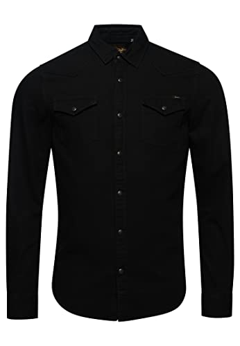 Superdry Herren Verwaschenes Hemd im Western-Stil Raw Schwarz M von Superdry