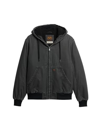 Superdry Herren Vintage Workwear Hooded Bomber Jacke, Schwarz (Bison Black), Large von Superdry