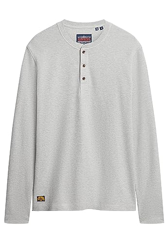 Superdry Herren Waffelmuster, langärmelig, Henley Top T-Shirt, Grau (Grey Marl), XL von Superdry