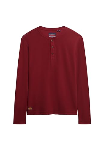 Superdry Herren Waffelmuster, langärmelig, Henley Top T-Shirt, Stanton Rot, L von Superdry