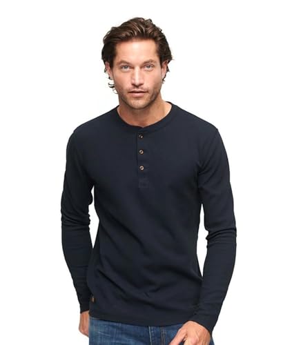 Superdry Herren Waffelmuster, langärmelig, Henley Top Unterhemd, Eklipse Navy, XL von Superdry