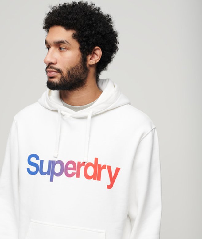 Superdry Herren Weiß Locker Geschnittenes Hoodie mit Core-Logo, Größe: M von Superdry