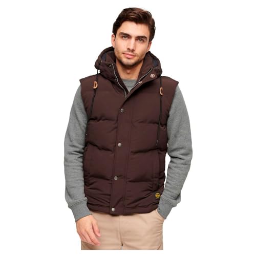 Superdry Herren Weste mit Kapuze Jacke, Dunkelbraun, Large von Superdry