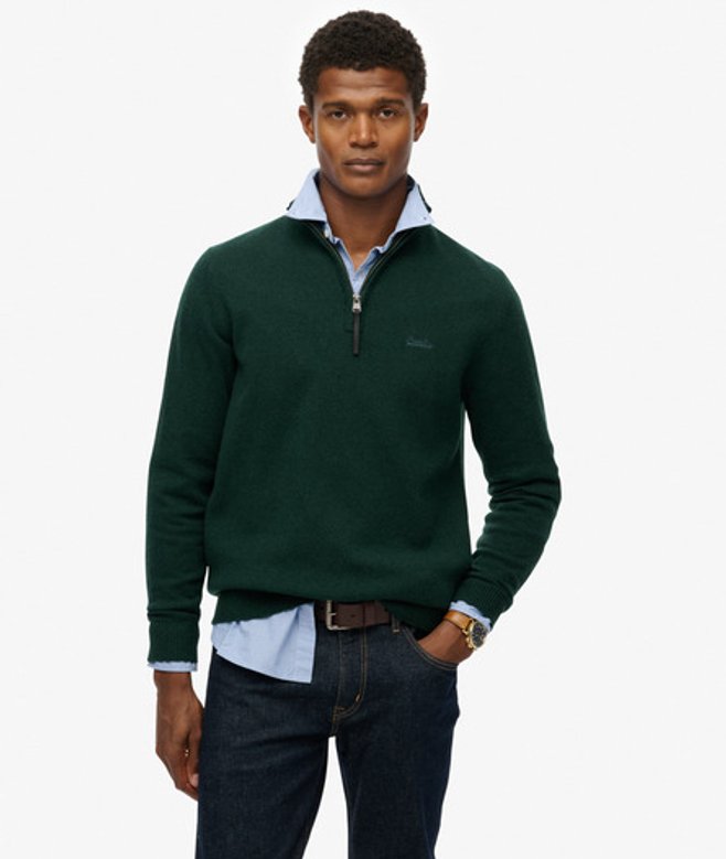 Superdry Herren Wollmischung-pullover mit Reißverschluss Green - Größe: S von Superdry