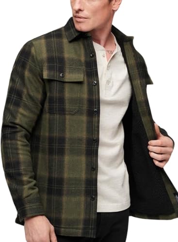 Superdry Herren Wool Miller Overshirt Jacke, Roderick Check Olive, Large von Superdry