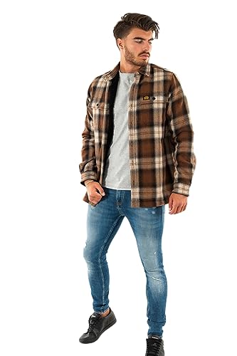 Superdry Herren Wool Miller Overshirt Kurzarm Shirt, Roderick Check Brown, L von Superdry