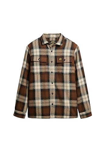 Superdry Herren Wool Miller Overshirt Kurzarm Shirt, Roderick Check Brown, M von Superdry