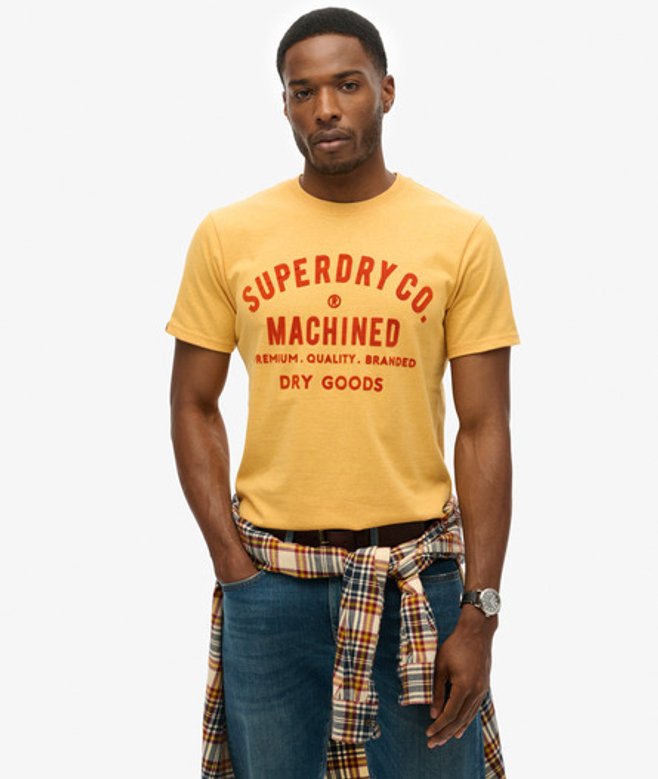 Superdry Herren Workwear Flock T-shirt mit Grafik Gelb - Größe: L von Superdry