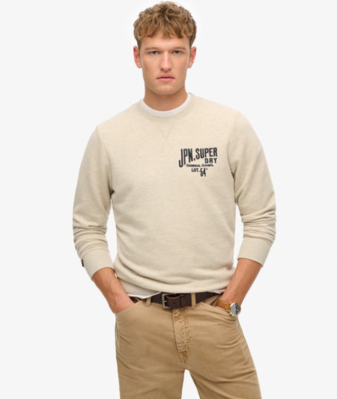 Superdry Herren Workwear Sweatshirt mit Applikation Beige - Größe: L von Superdry