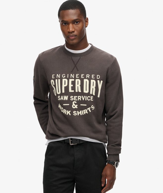 Superdry Herren Workwear Sweatshirt mit Applikation Schwarz - Größe: S von Superdry