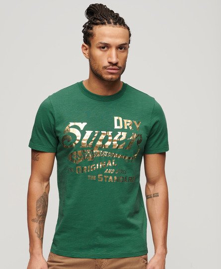 Superdry Herren Workwear T-Shirt mit Metallic-Grafik Grün - Größe: S von Superdry