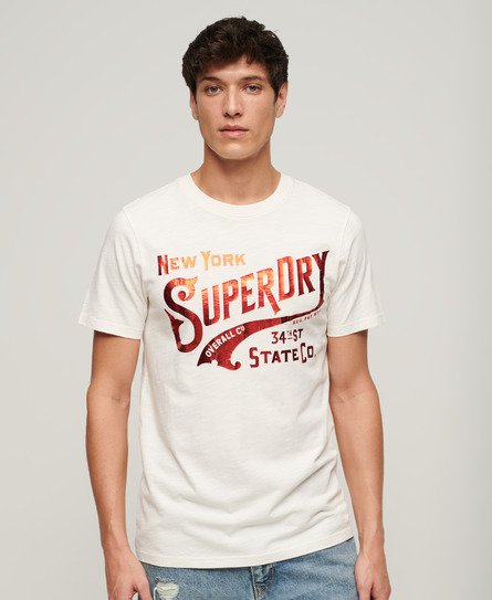 Superdry Herren Workwear T-Shirt mit Metallic-Grafik Weiß - Größe: S von Superdry