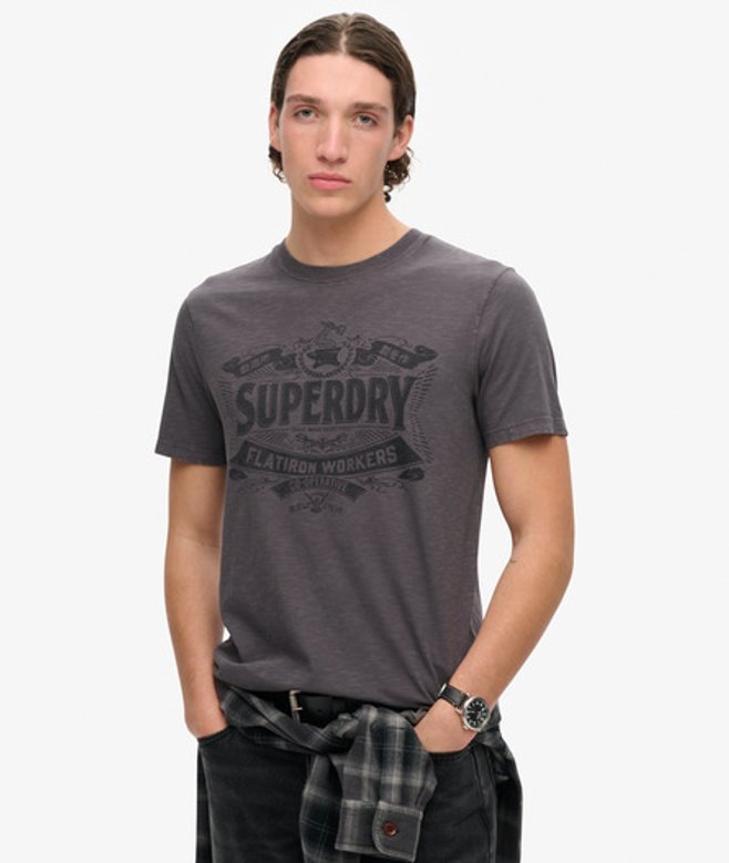 Superdry Herren Workwear T-shirt mit Schriftzug Grau - Größe: M von Superdry
