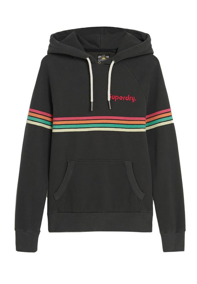 Superdry Hoodie Superdry Damen Hoody RAINBOW STRIPE LOGO HOODIE Washed Black von Superdry