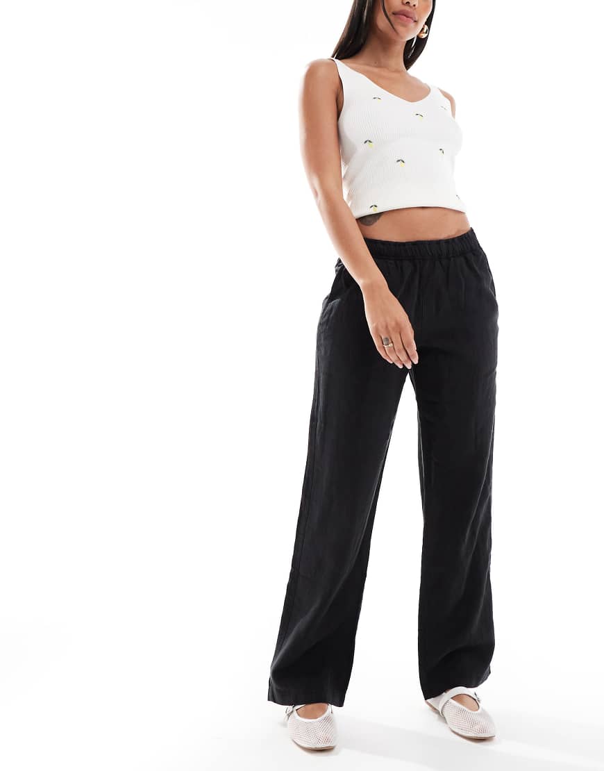 Superdry - Hose aus Leinen in Schwarz mit Kordelzug von Superdry