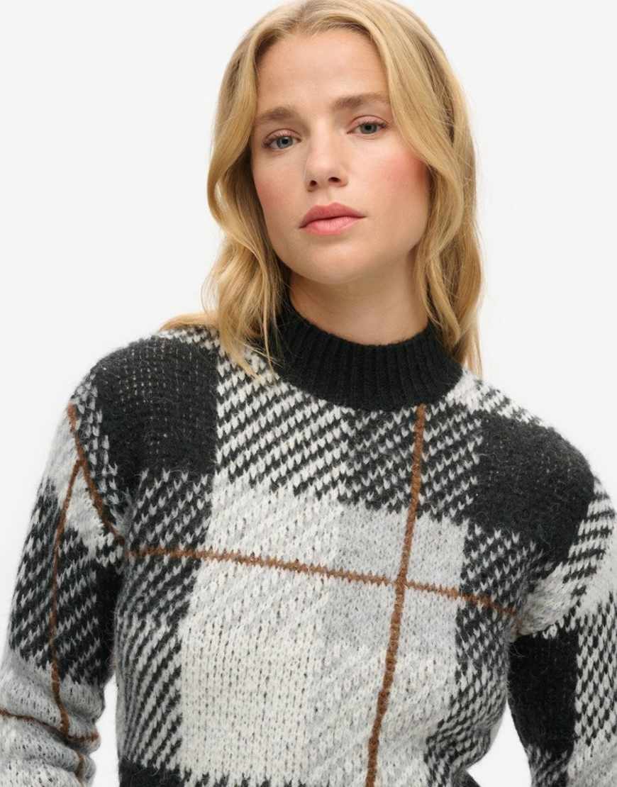 Superdry - Kastiger Strickpullover in Schwarz-Weiß mit Karomuster von Superdry