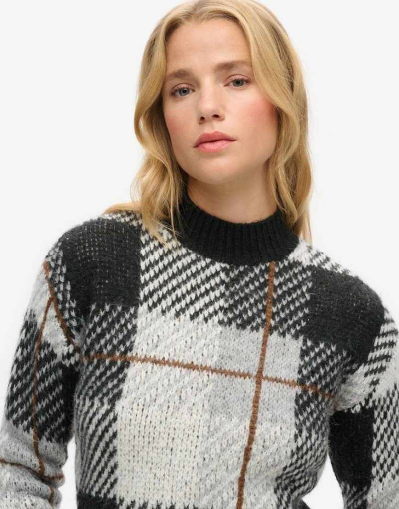Superdry - Kastiger Strickpullover in Schwarz-Weiß mit Karomuster von Superdry