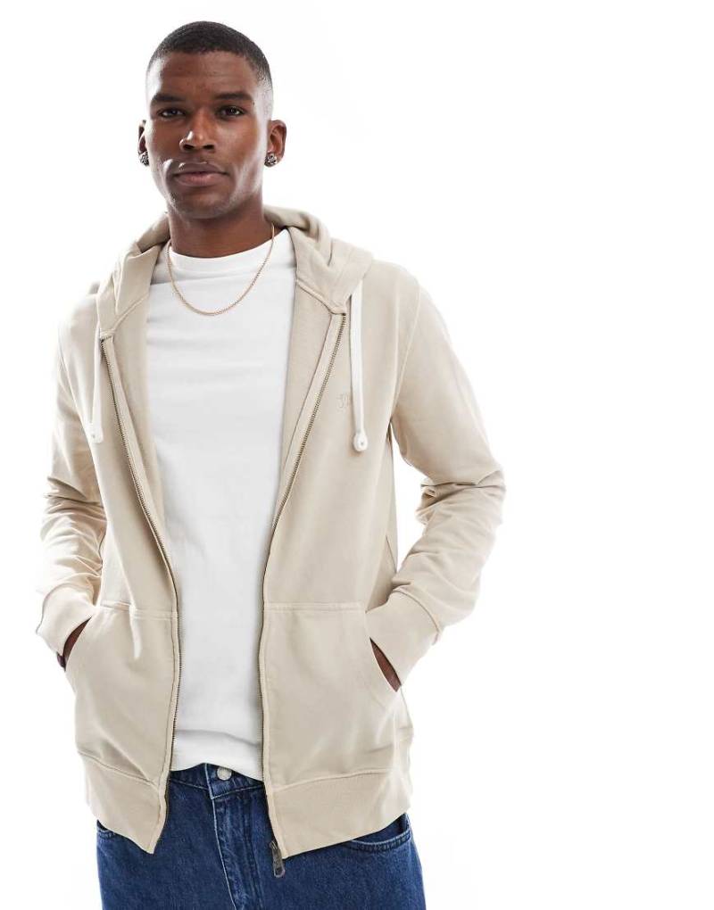 Superdry - Klassische Basic-Kapuzenjacke in Hellbeige mit Reißverschluss-Neutral von Superdry
