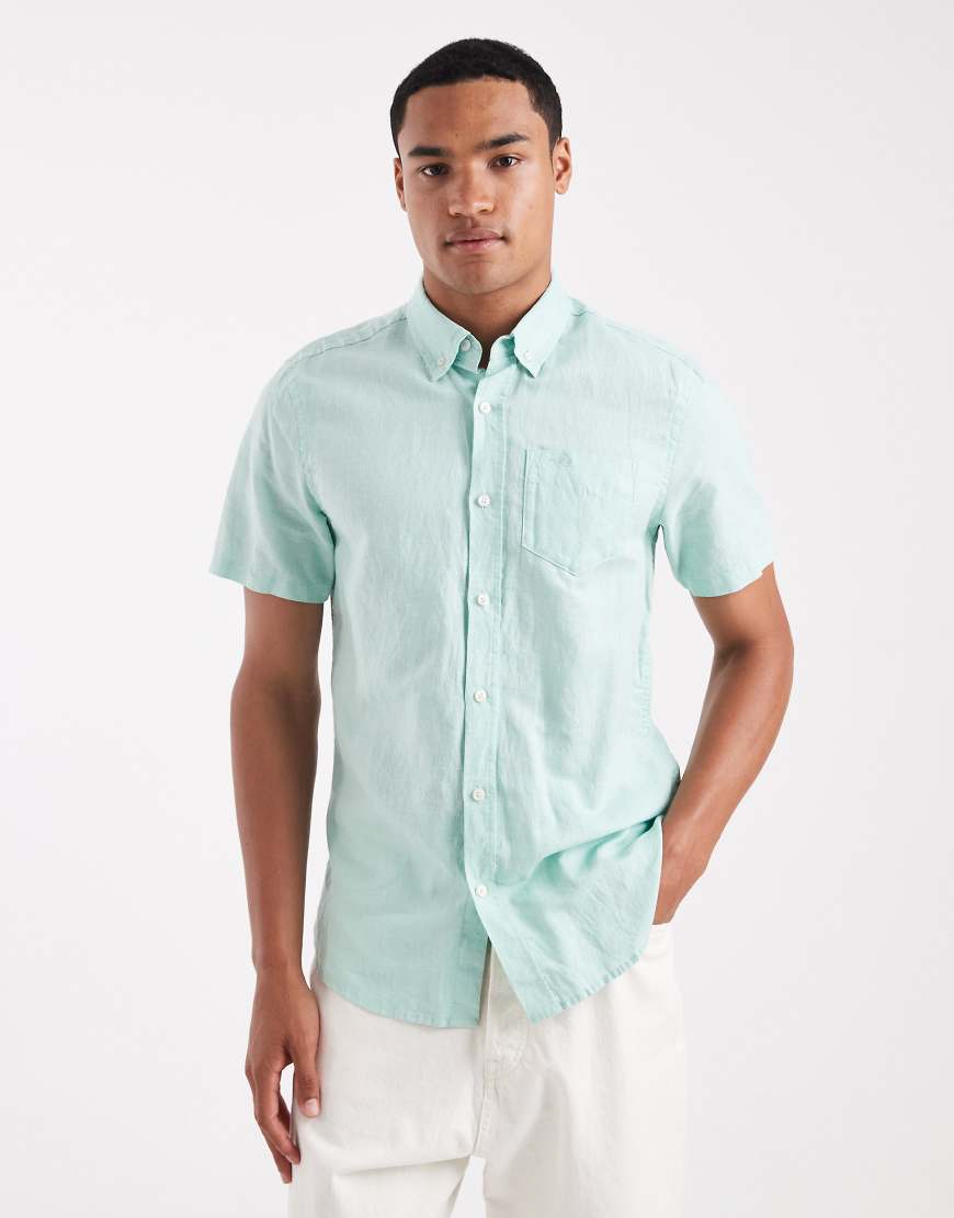 Superdry - Kurzärmliges Hemd aus Baumwoll-Leinenmix in Meerschaumgrün von Superdry
