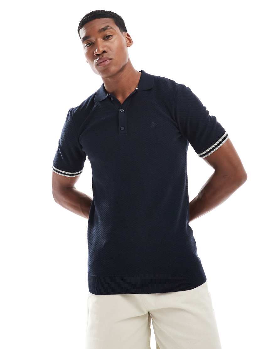 Superdry - Kurzärmliges Polohemd aus Strukturstrick in klassischem Marineblau mit Rautenmuster von Superdry