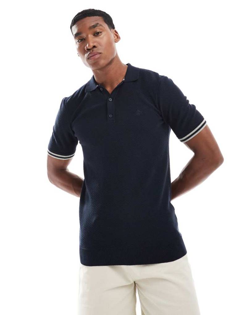 Superdry - Kurzärmliges Polohemd aus Strukturstrick in klassischem Marineblau mit Rautenmuster von Superdry
