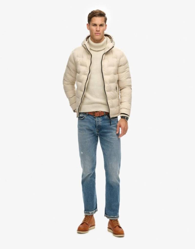 Superdry - Kurze, gesteppte Puffer-Jacke in Zement-Beige-Neutral von Superdry