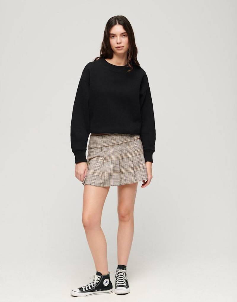 Superdry - Kurzer Tweed-Faltenrock in Neutral mit niedrigem Bund von Superdry