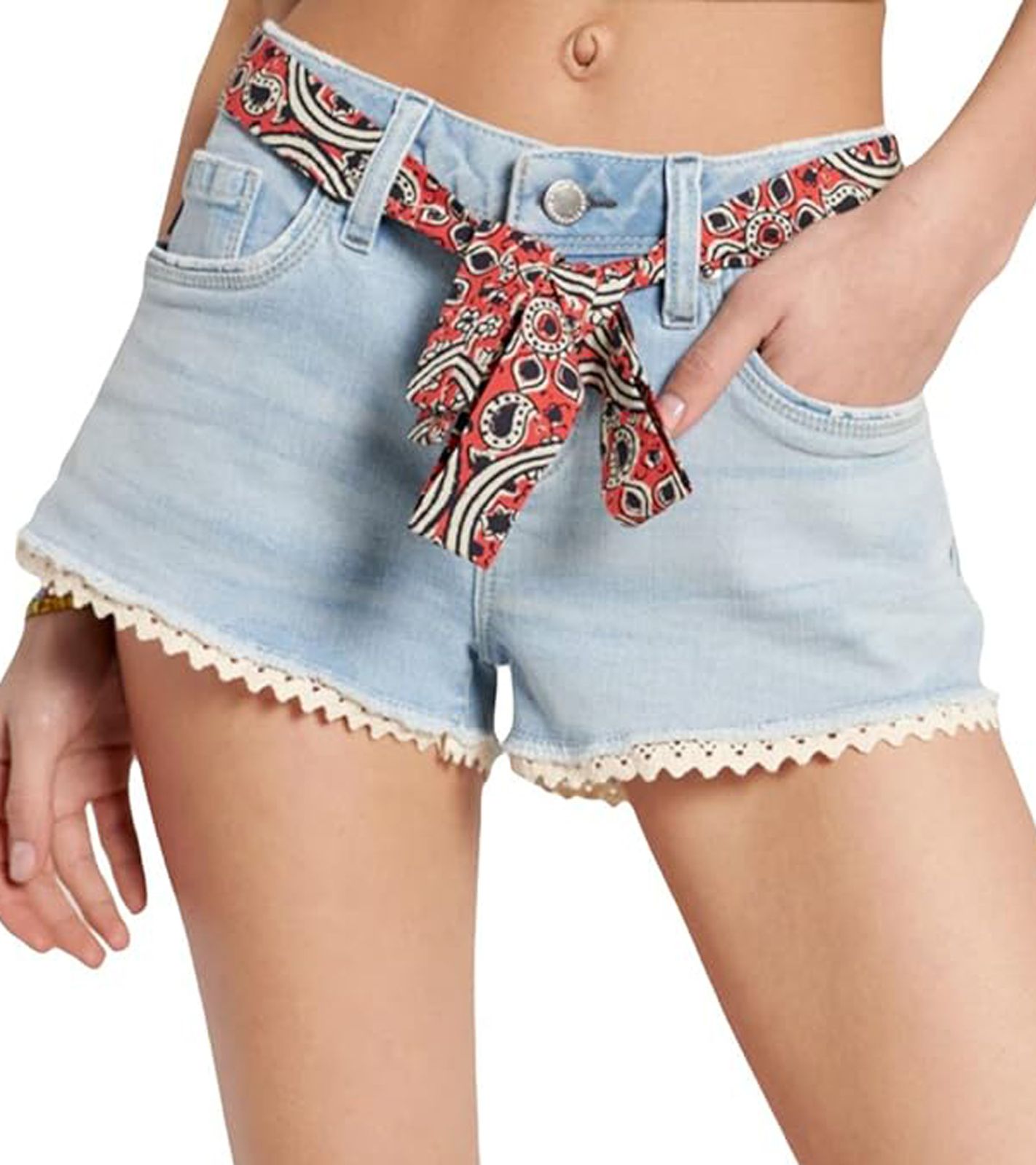 Superdry Lace Hot Short Damen Jeans-Hose mit Bindegürtel 68138064 Blau von Superdry