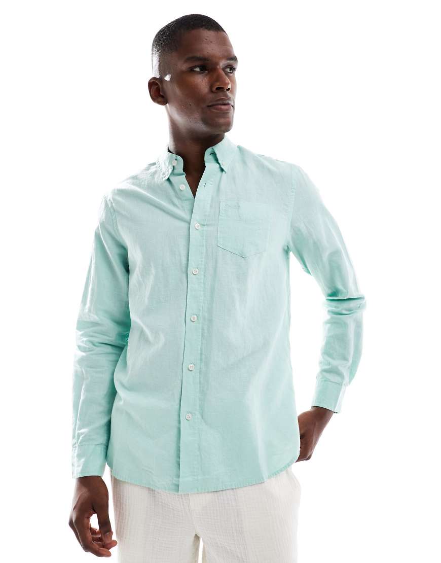 Superdry - Langärmliges Hemd aus Baumwollleinen in Meerschaumgrün von Superdry