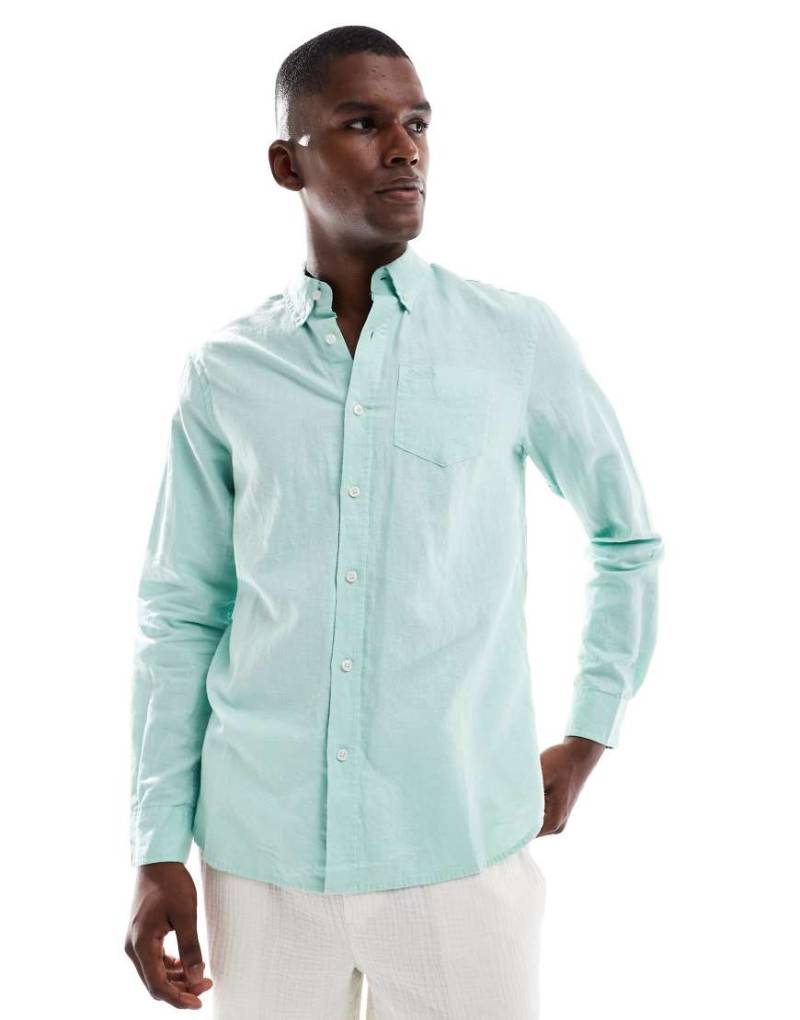 Superdry - Langärmliges Hemd aus Baumwollleinen in Meerschaumgrün von Superdry