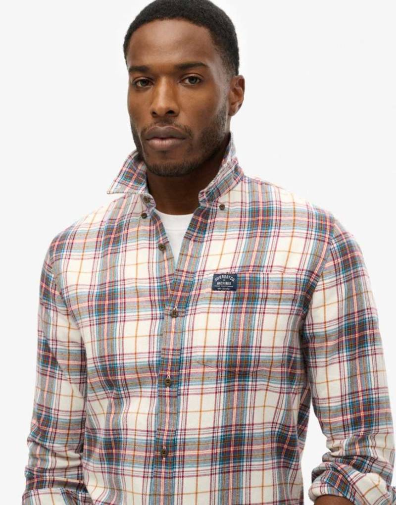 Superdry - Langärmliges Holzfäller-Hemd aus Baumwolle mit optischem Drayton-Karomuster-Weiß von Superdry